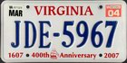 Standard Plate, current issue, 400th Anniversary 1607-2007, Passenger rental car 2004